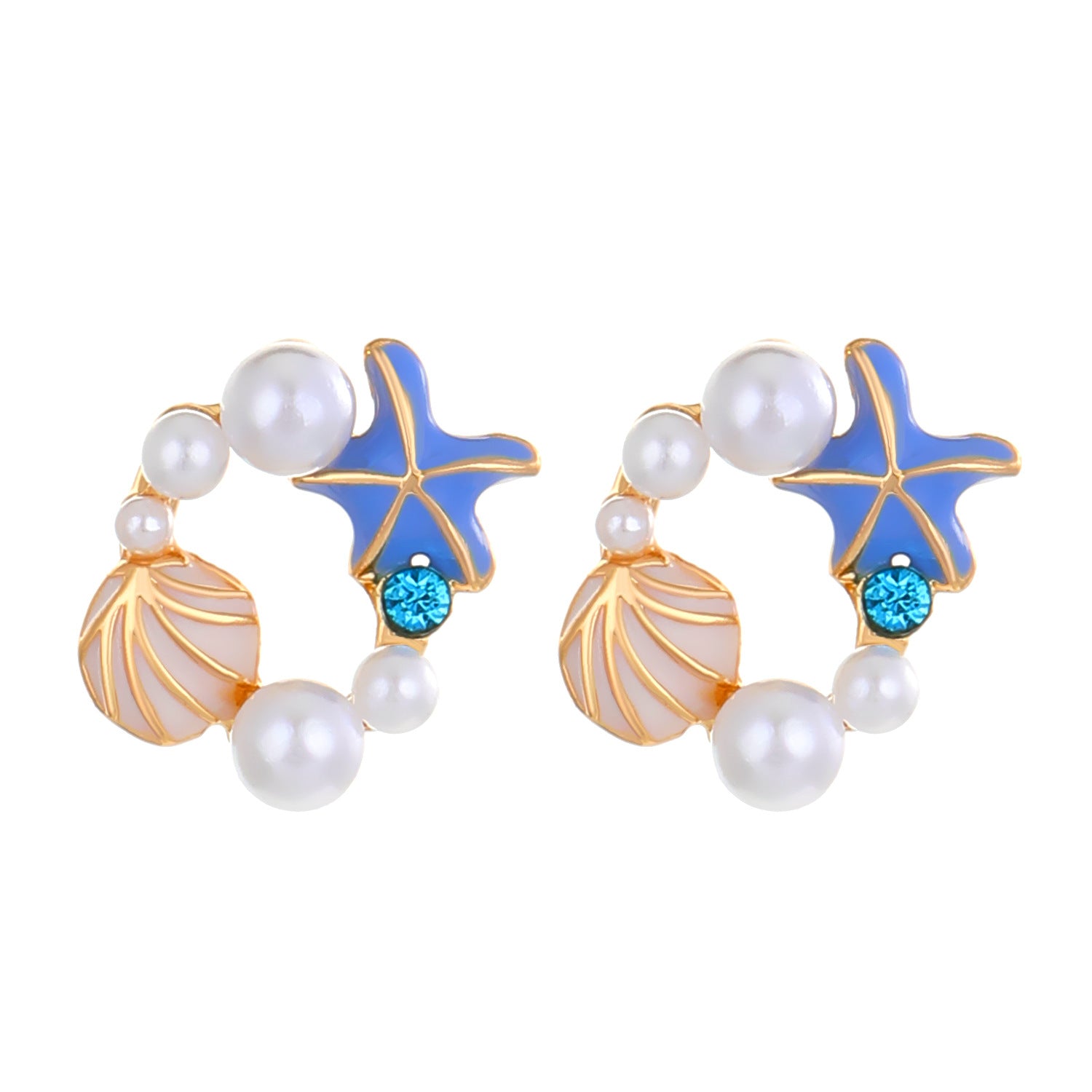 UNI-10979 - Pearly Shell & Star Fish - Earring Style 2