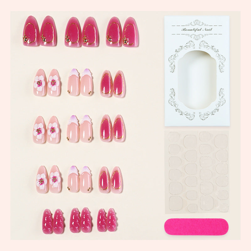 N-339 - Sakura Flower Pink - Press On Nail Set Of 24 - Free Nail Kit Included
