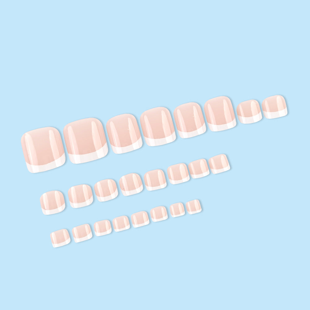 N-331 - White & Pink - Toenail Set Of 24- Free 24 Pcs Sticker Sheet Included