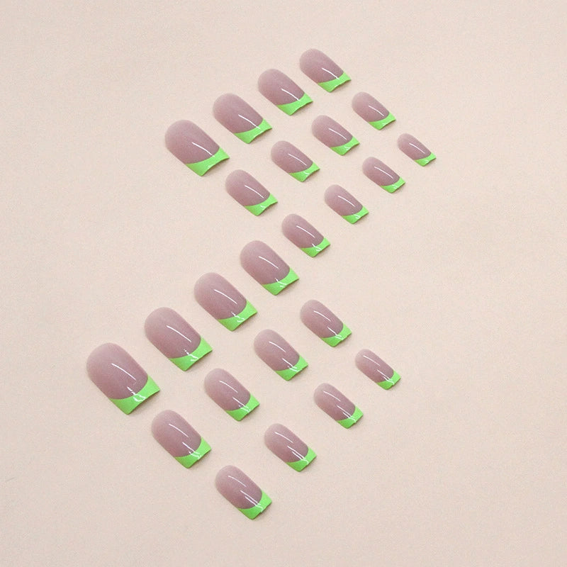 N-504 - Neon Green Line - Press On Nail Set Of 24 - Free 24 Pcs Sticker Sheet Included