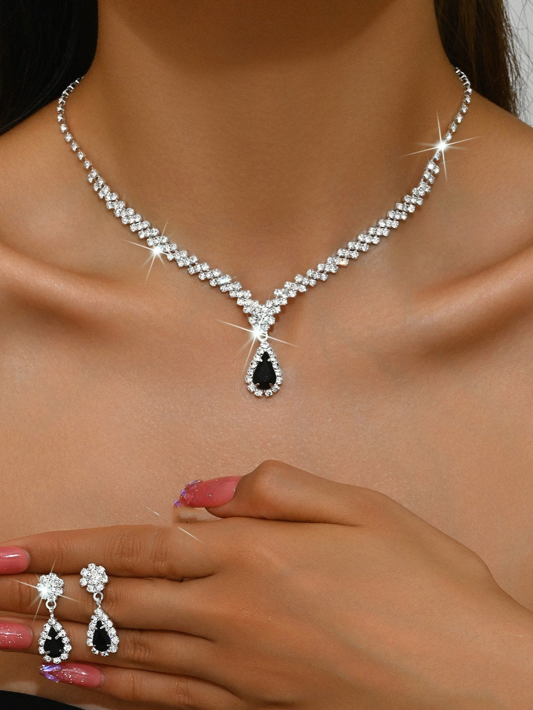 UNI-11365 - Black Luxury Diamonds Silver - Jewelry Set