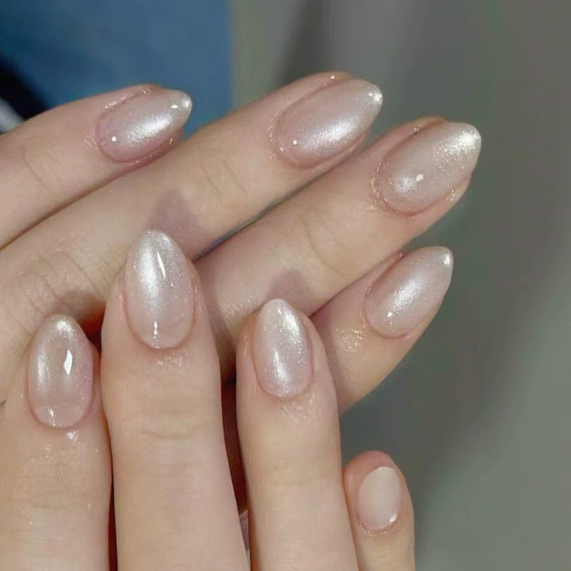 N-513 - Light Pink Shiny - Press On Nail Set Of 24 - Free 24 Pcs Sticker Sheet Included