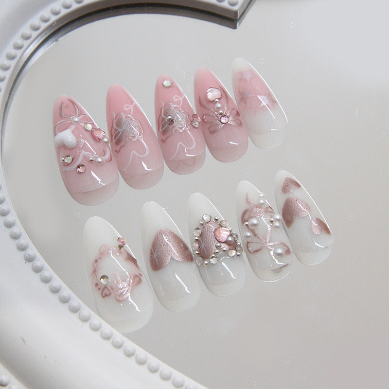 N-276 - Sweet Bow - Press On Nail Set Of 24 - Free 24 Pcs Sticker Sheet Included