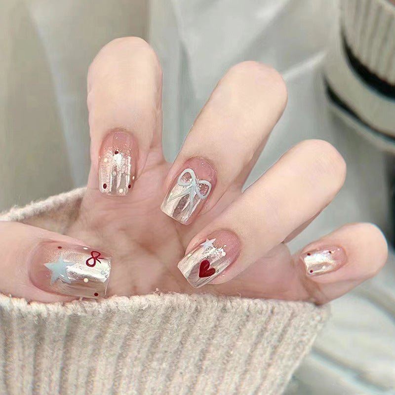 N-186 - Bow & Stars  - Press On Nail Set Of 24