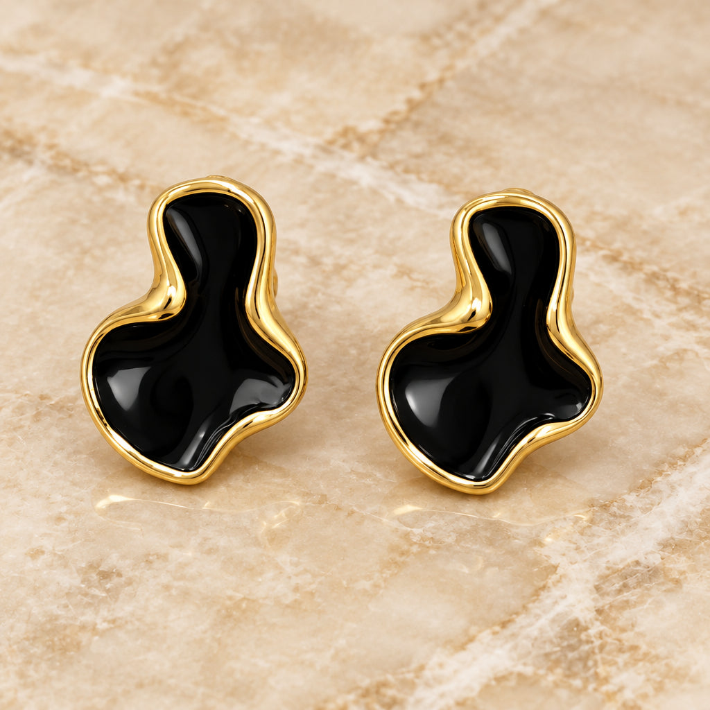 UNI-12869 - Irregular Black Marbled Gold Foil - Earring