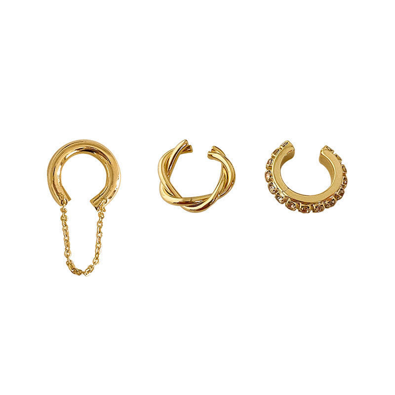 UNI-12626 - Twist & Diamonds Gold - Ear Cuff Set of 3