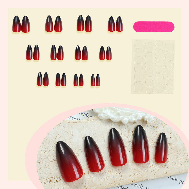 N-344 - Red & Black Shade - Press On Nail Set Of 24 - Free Nail Kit Included