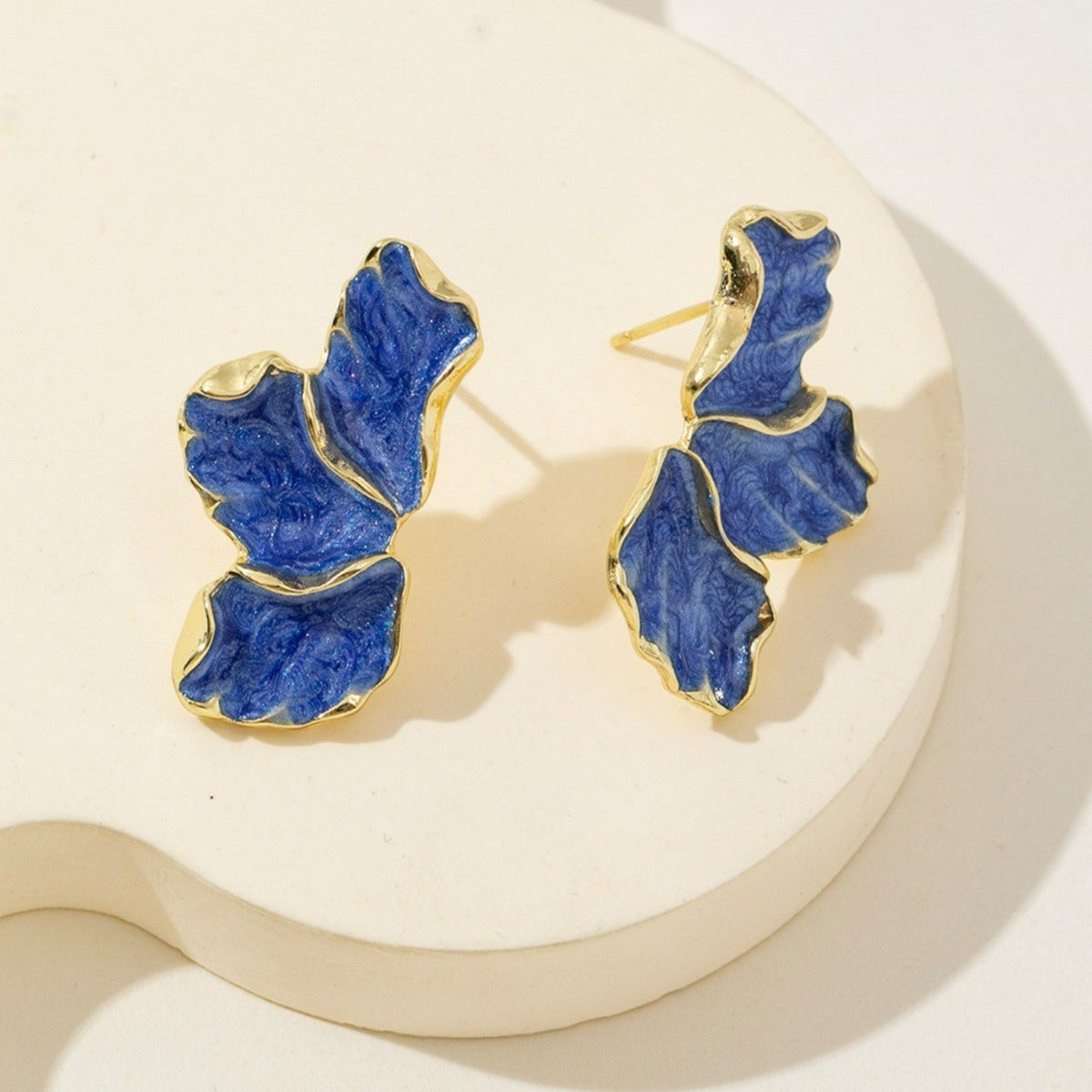 UNI-12864 - Blue Maple Leaf Flower Gold - Earring