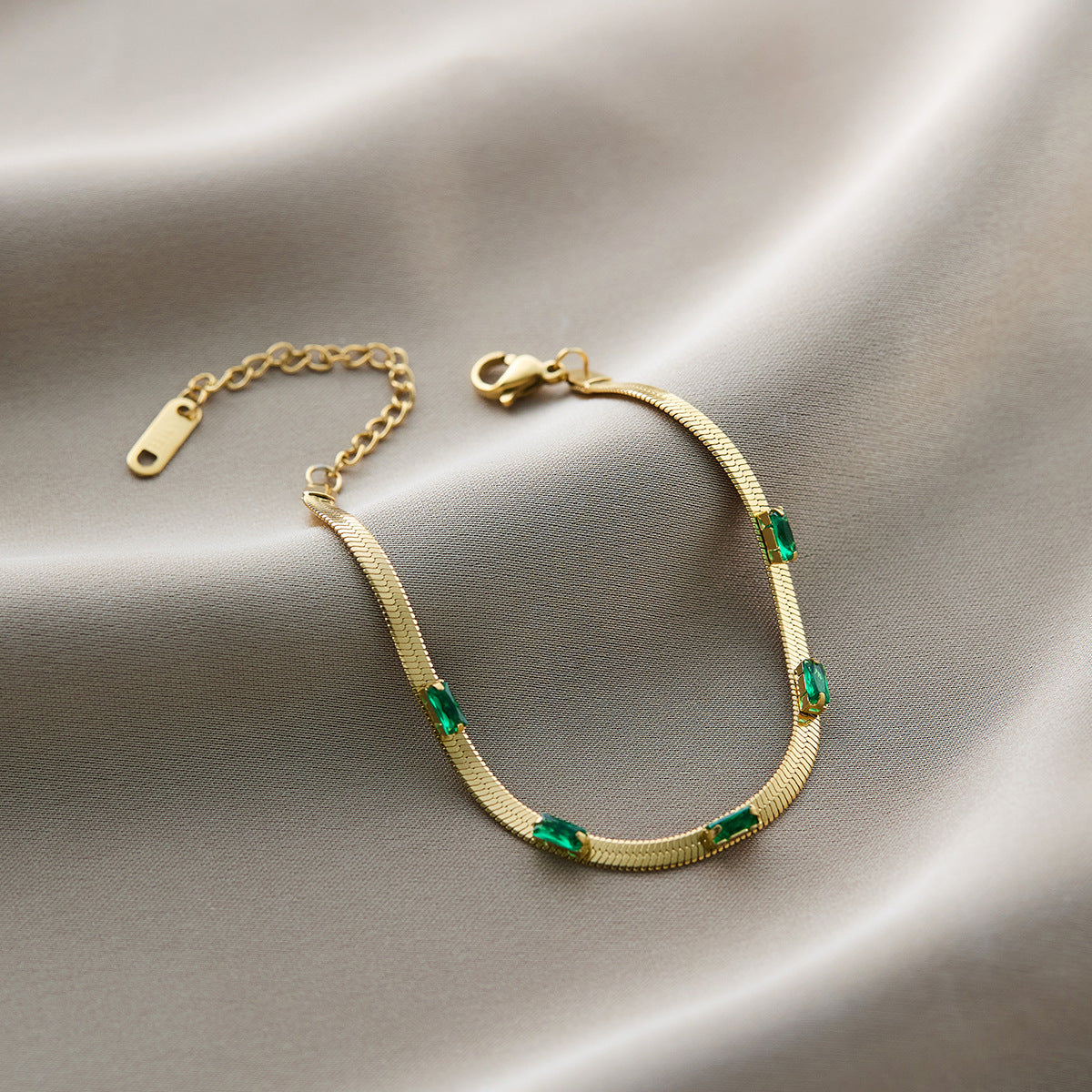 SS-10836 - Green Gems Gold Chain - Bracelet
