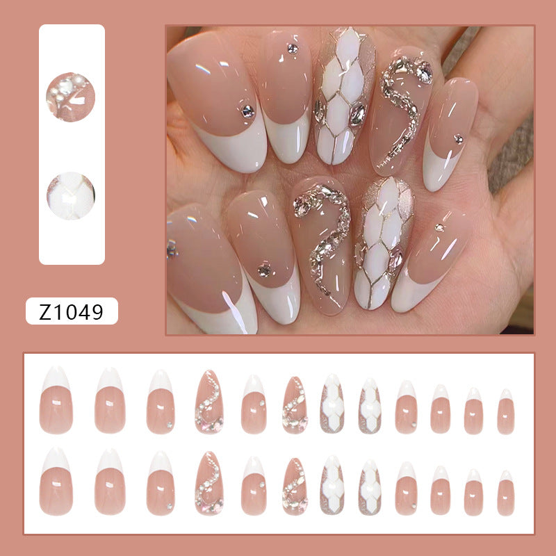 N-498 - Flash Diamond Snake Print - Press On Nail Set Of 24 - Free 24 Pcs Sticker Sheet Included