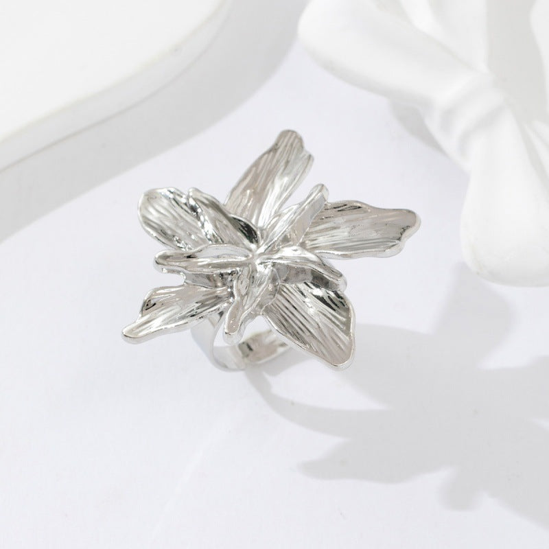 UNI-12356-1 - Luxury Silver Foil Flower - Ring