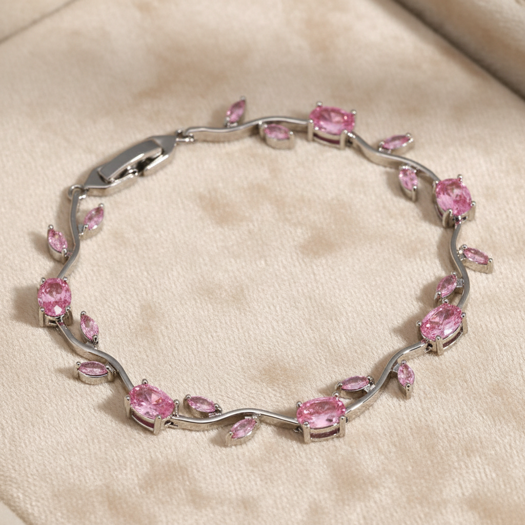 UNI-12203 - Viral Tulip Pink Diamonds Silver - Bracelet