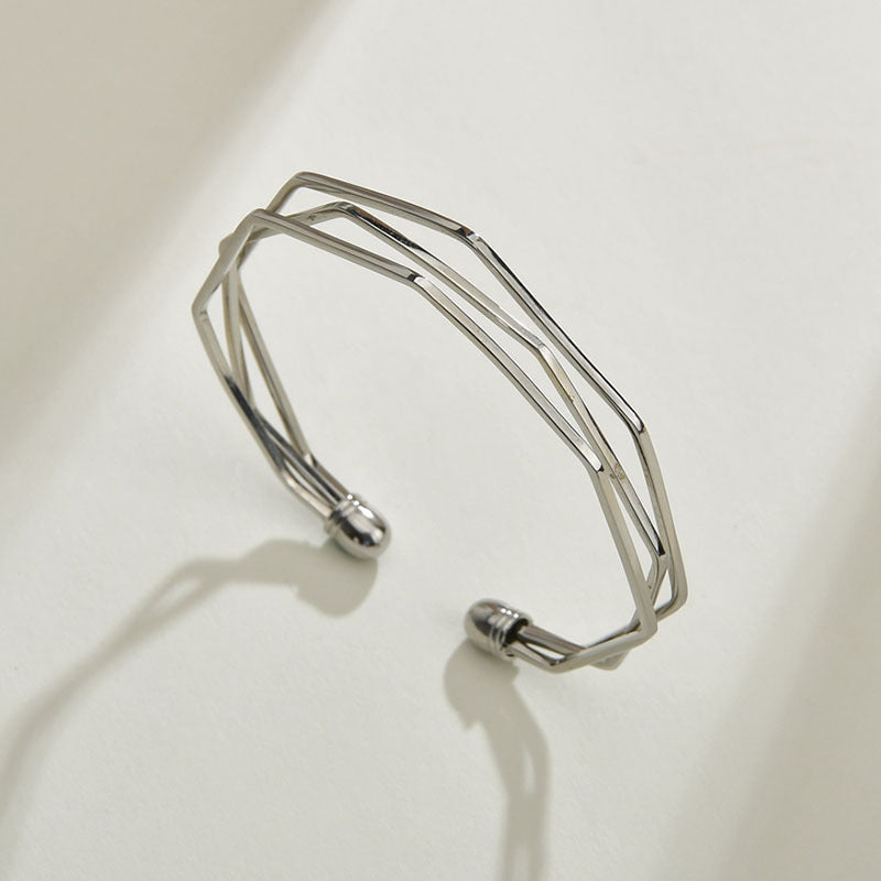 UNI-11281 - Silver Geometric Bangle - Bracelet Style 2