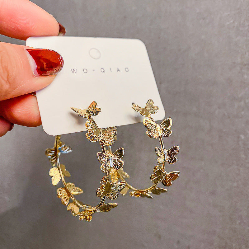 UNI- 11062 - Gold Butterflies Hoop - Earring
