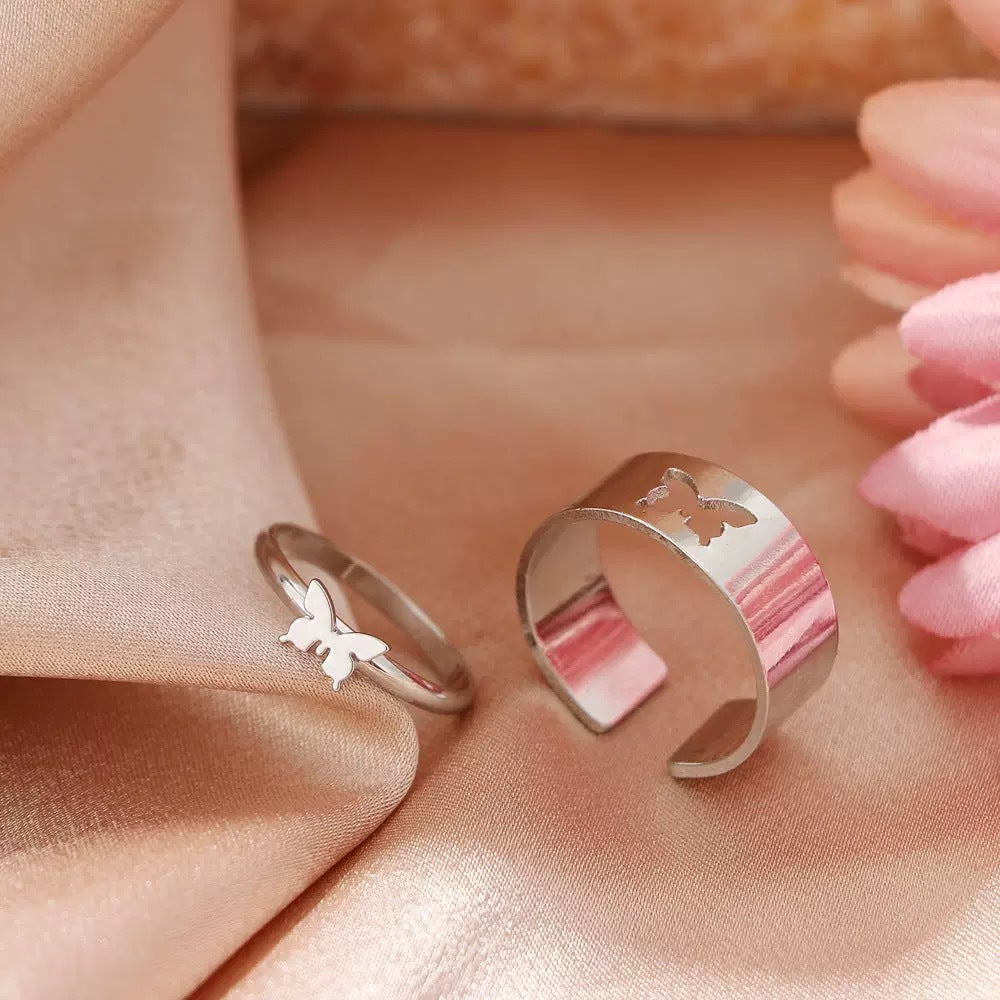 UNI-11144 - Silver Butterfly Ring Set of 2