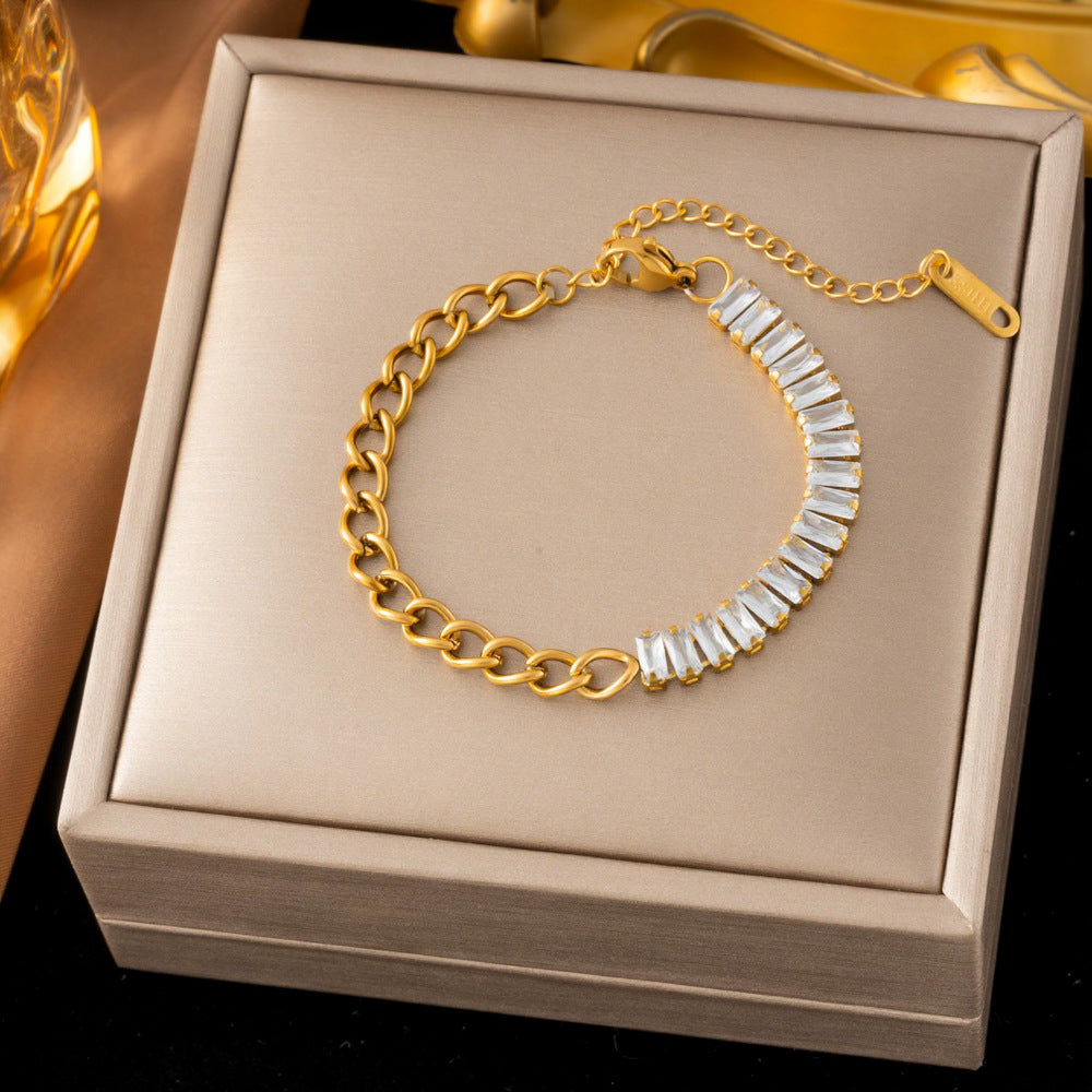 SS-12532 - Crystal Diamonds & Gold Chain - Bracelet