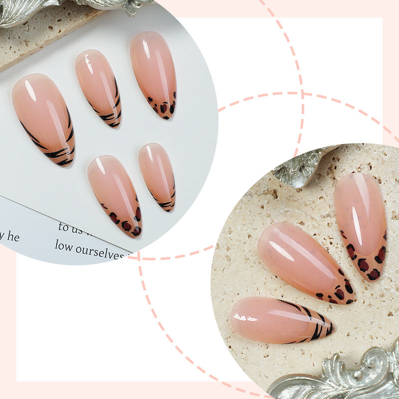 N-204 - Leopard Print Peachy Pink - Press On Nail Set Of 24 - Free Nail Kit Included