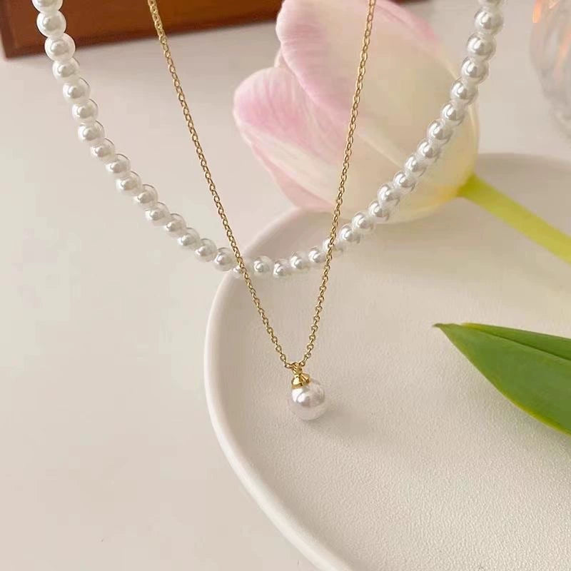 UNI-12302 - Double Layer Pearl Gold - Necklace Set of 2