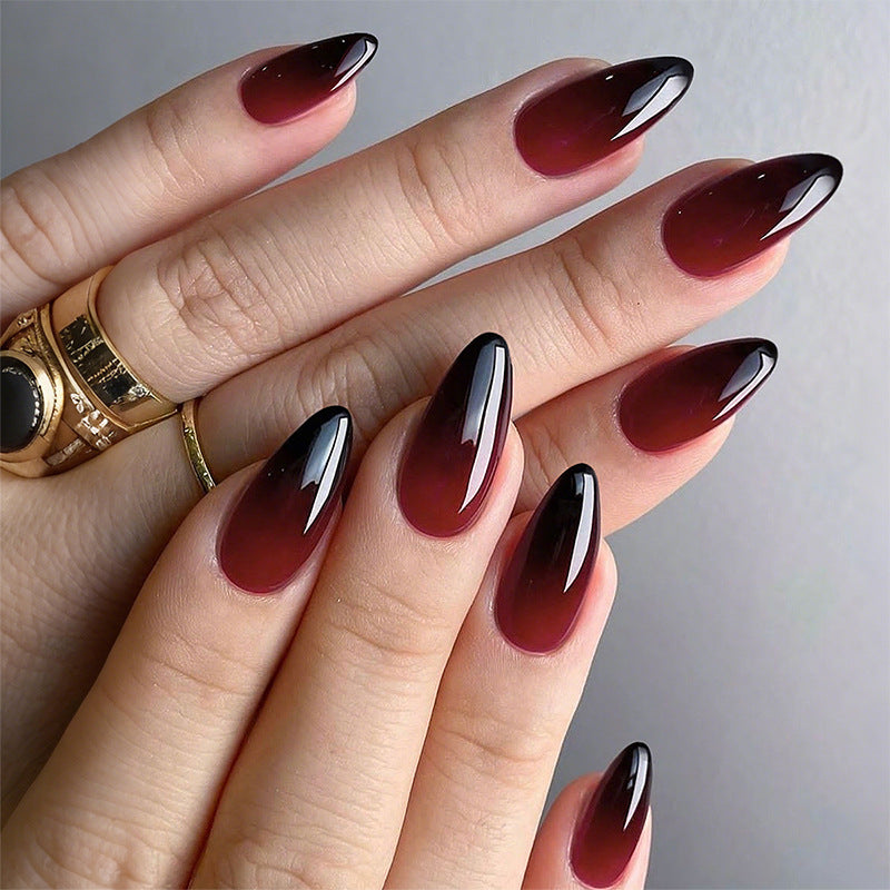 N-344 - Red & Black Shade - Press On Nail Set Of 24 - Free Nail Kit Included