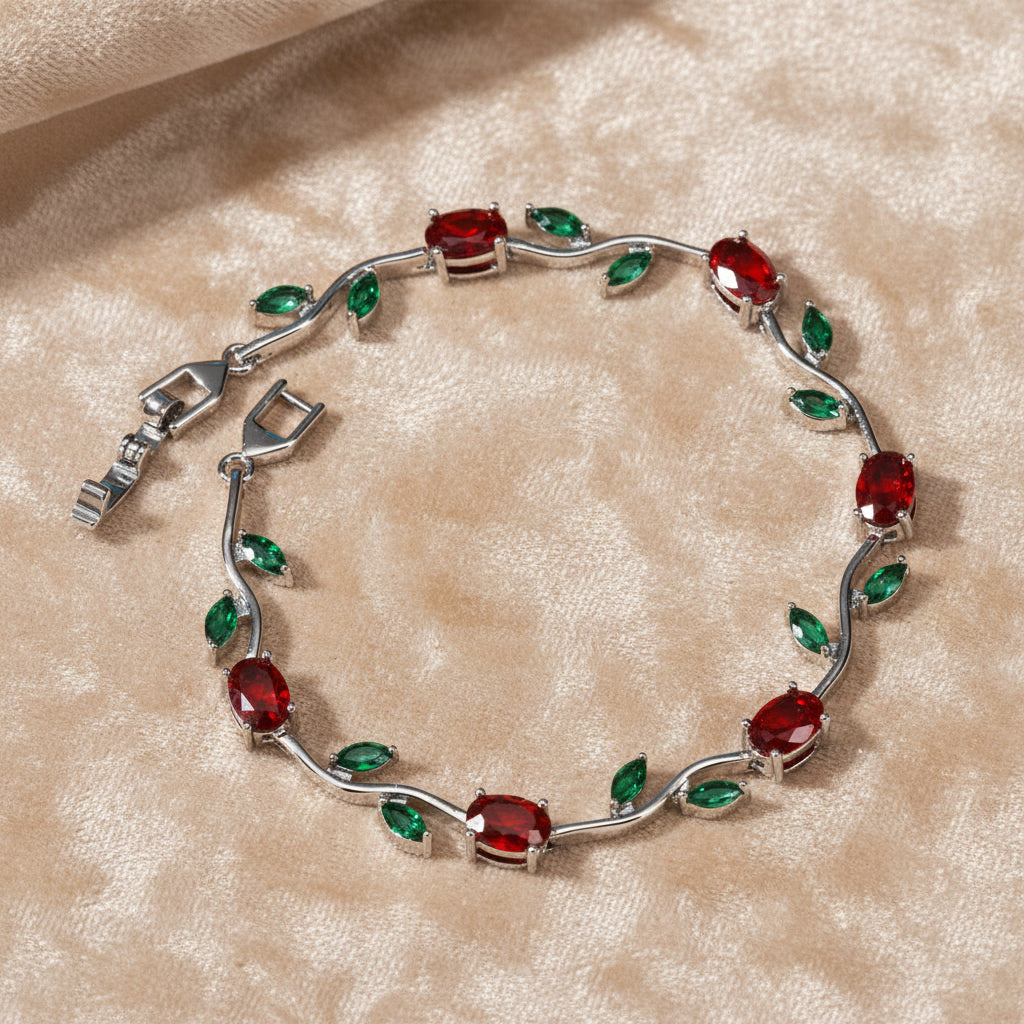 UNI-12201 - Viral Tulip Red & Diamonds Silver - Bracelet