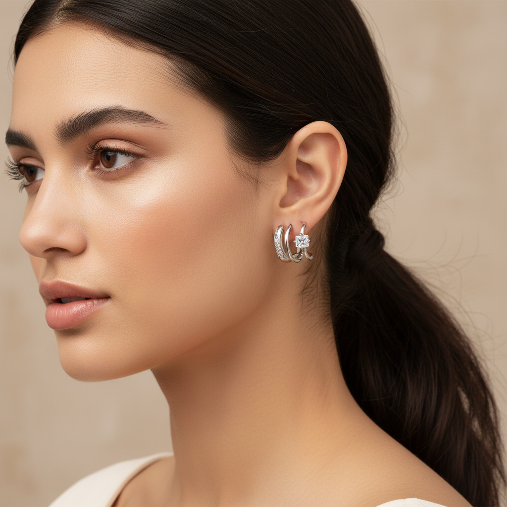 UNI-11339-2 - Silver Diamonds Star Faux - Earring