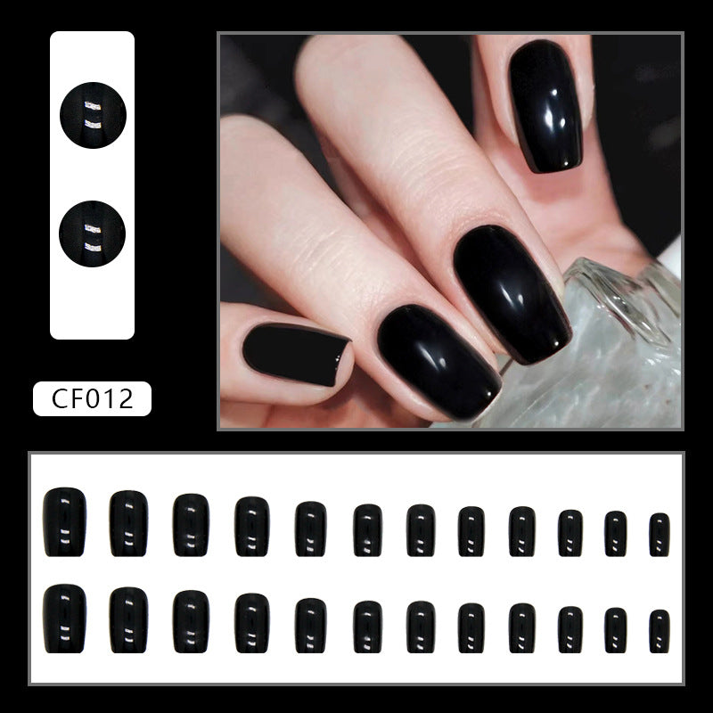 N-234 - Jet Black - Press On Nail Set Of 24 - Free 24 Pcs Sticker Sheet Included
