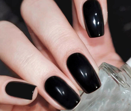 N-234 - Jet Black - Press On Nail Set Of 24 - Free 24 Pcs Sticker Sheet Included