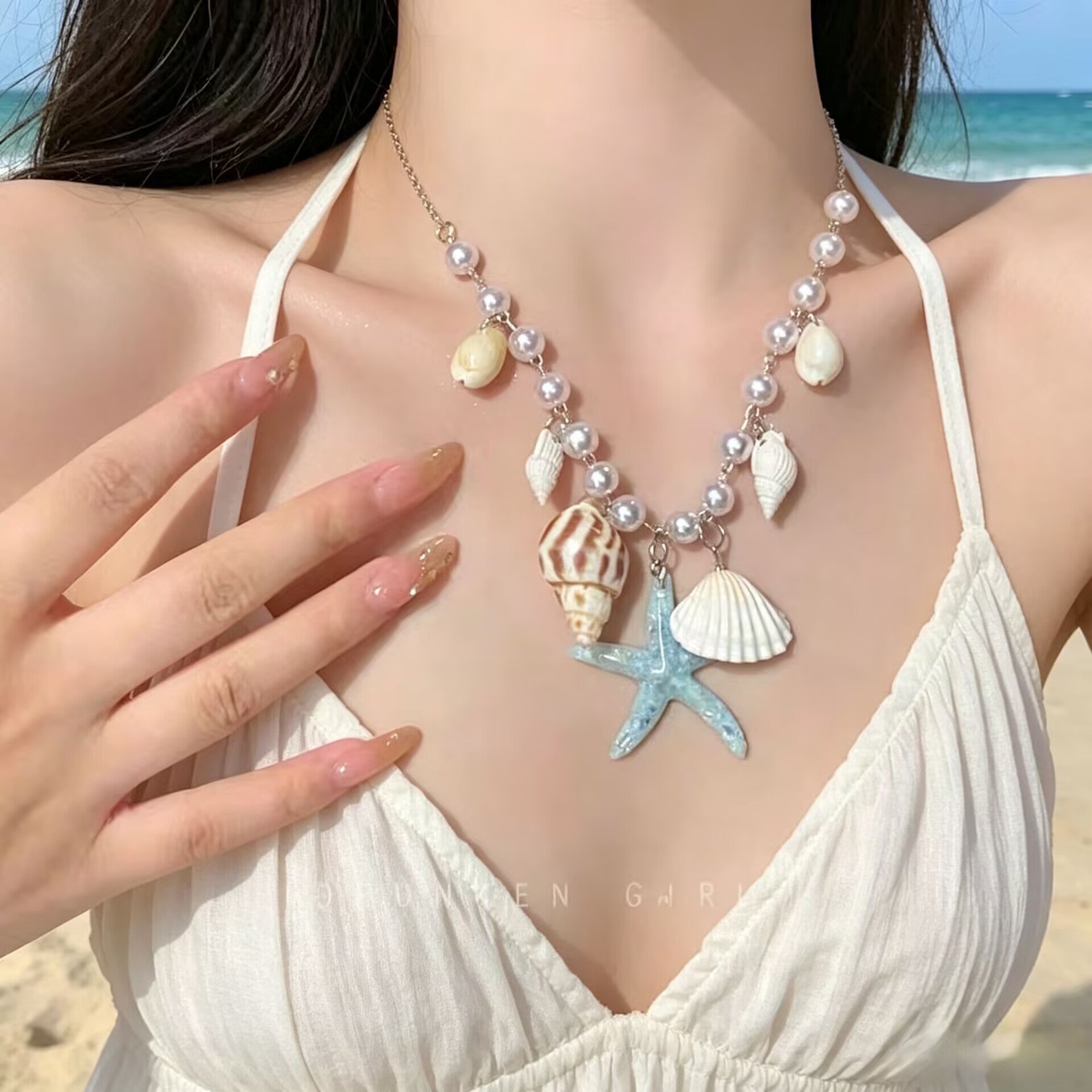 UNI-10977-6 - Pearly Star Fish Sea Shell Charms - Necklace
