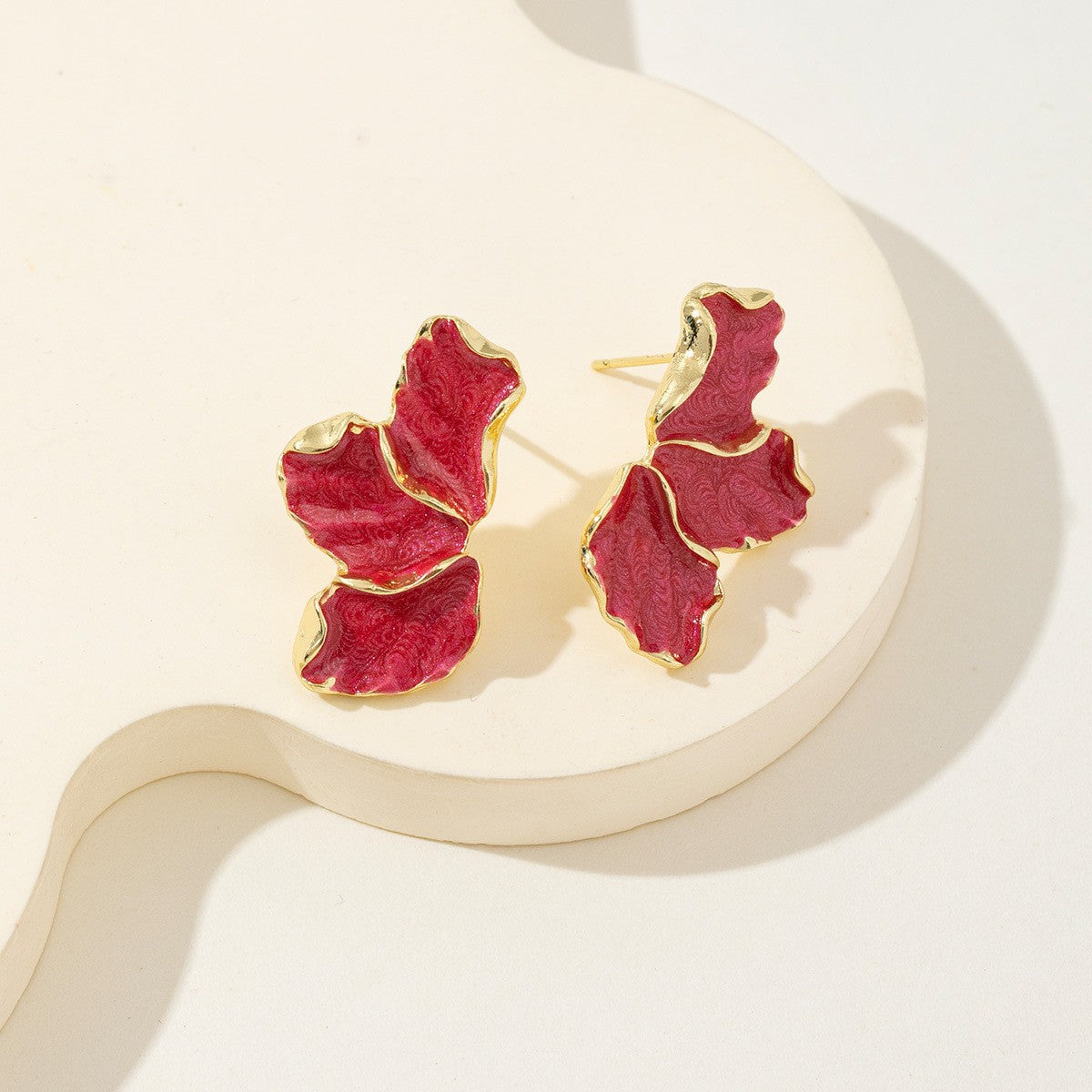 UNI-12866 - Red Maple Leaf Flower Gold - Earring