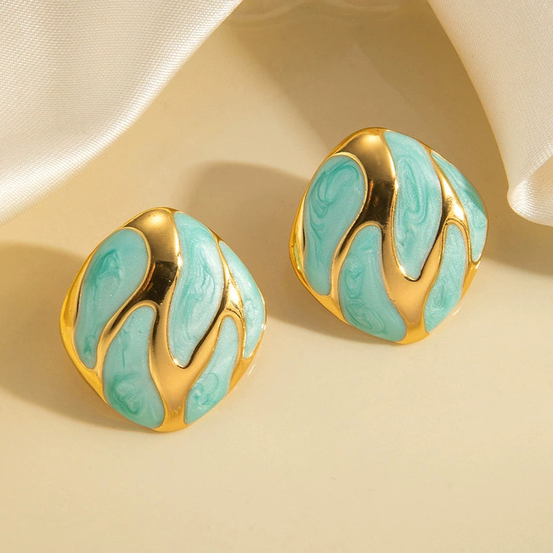 UNI-12836 - Blue Marbled Gold Foil - Earring