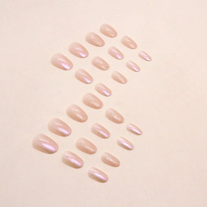 N-288 - Peachy Glitter - Press On Nail Set Of 24 - Free 24 Pcs Sticker Sheet Included