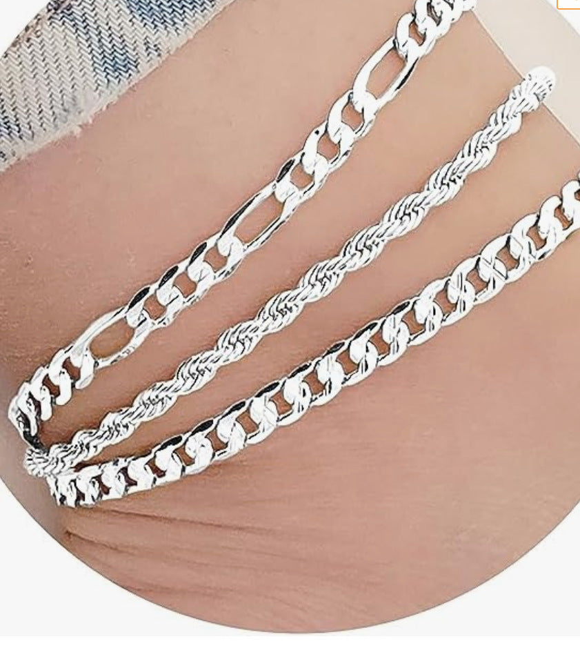 UNI-10666- Silver Layer - Anklet Set of 3 - Style 2