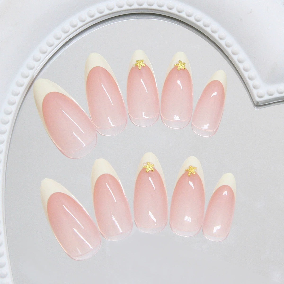 N-497 - Starfish Custard - Press On Nail Set Of 24 - Free 24 Pcs Sticker Sheet Included