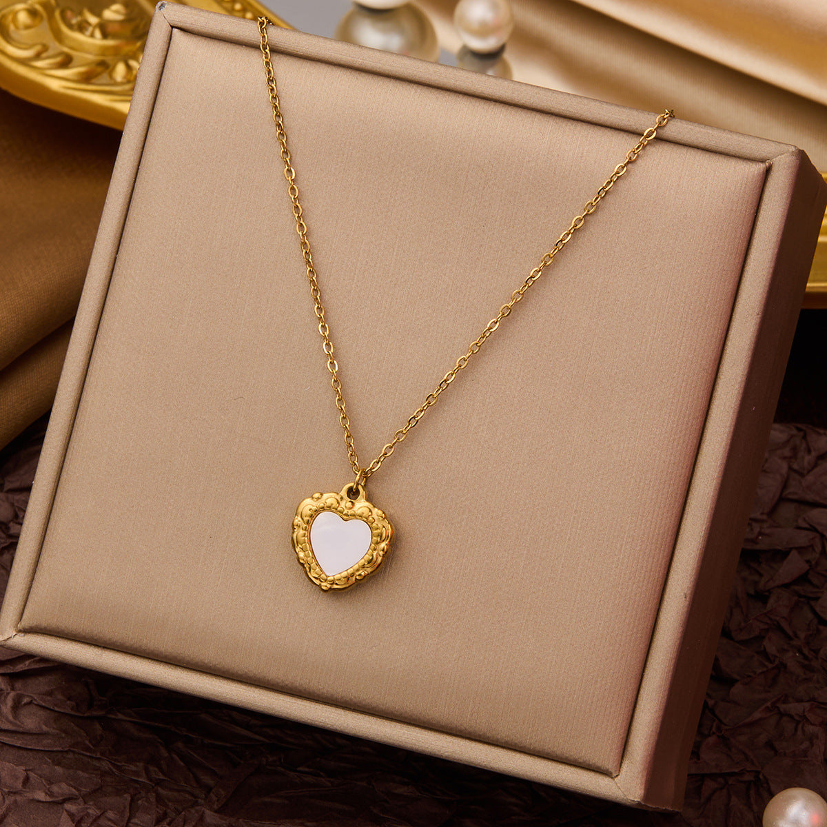 SS-10823 - White Heart Gold- Necklace