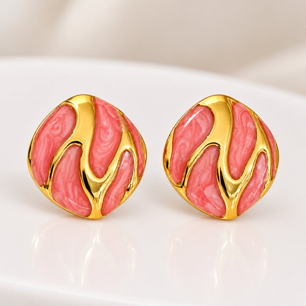 UNI-12837 - Pink Marbled Gold Foil - Earring