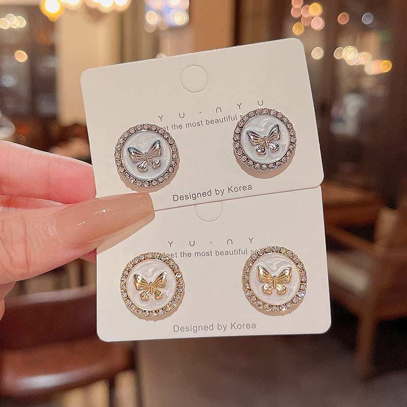 UNI-12137 - Butterfly Silver Round Diamonds - Earring