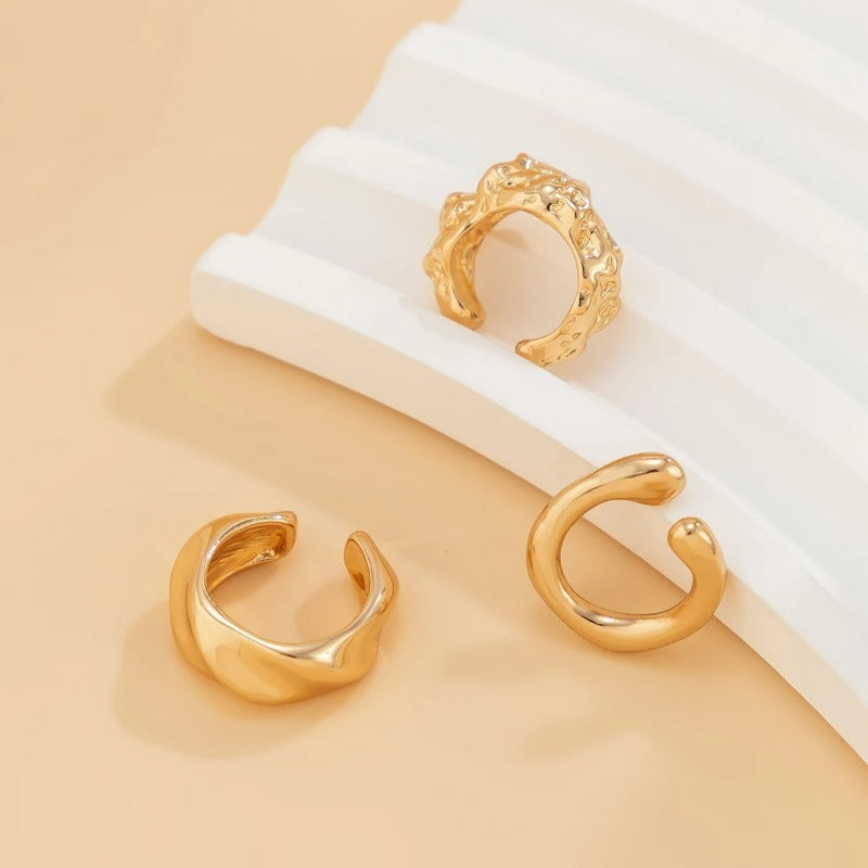 UNI-11338 - Gold Ear Cuff - Earring Set Of 3