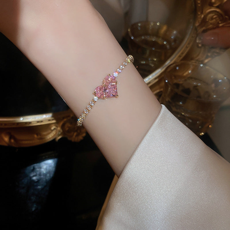 UNI-12638 - Pink Diamonds Heart Gold - Bracelet