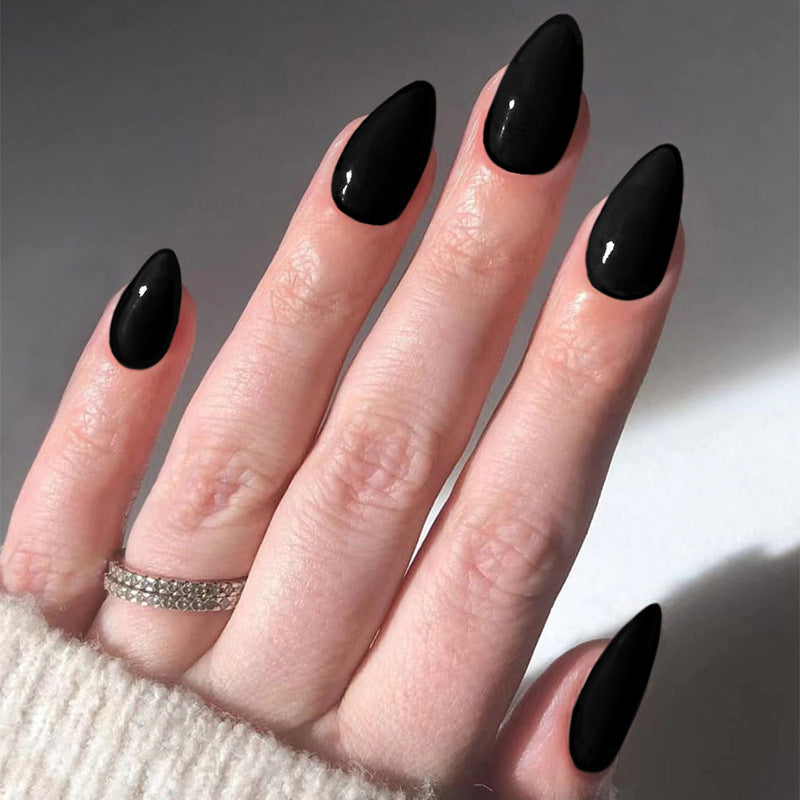 N-311 - Deep Black - Press On Nail Set Of 24 - Free 24 Pcs Sticker Sheet Included