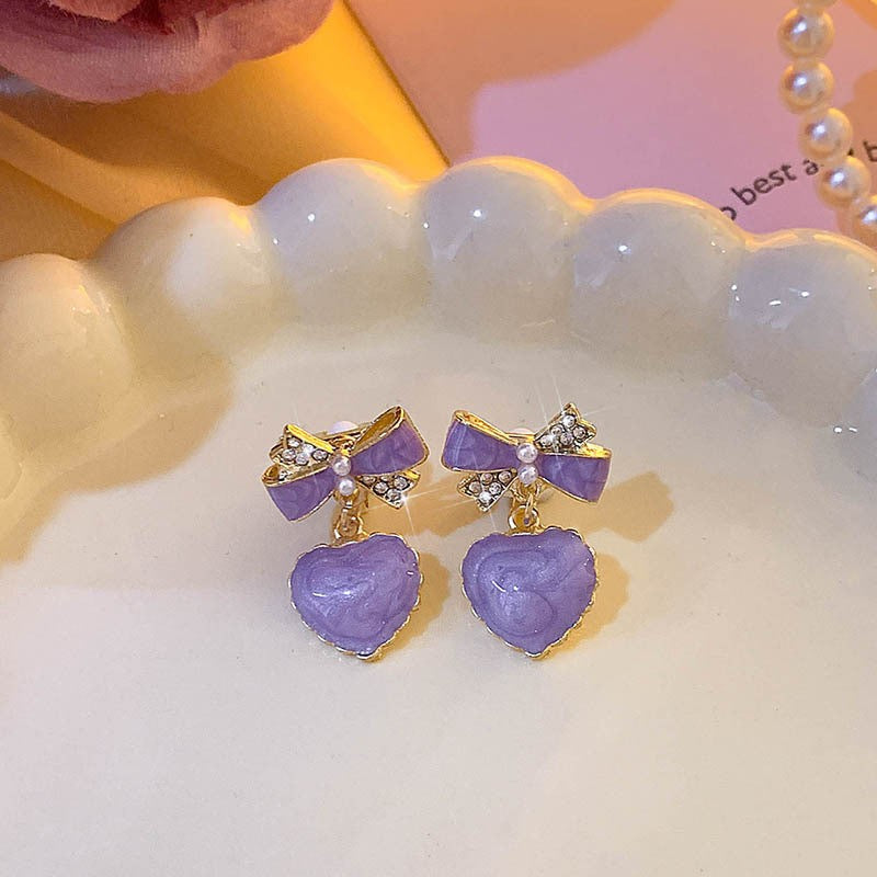 UNI-10913 - Purple Bow Heart Pastel - Earring