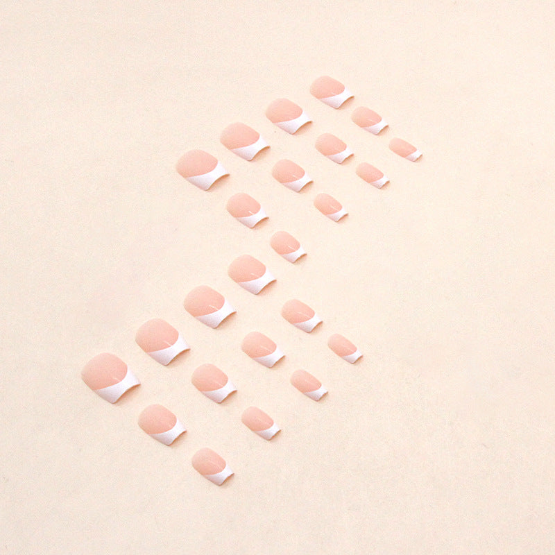 N-488 - Simple Pink & White - Press On Nail Set Of 24 - Free 24 Pcs Sticker Sheet Included