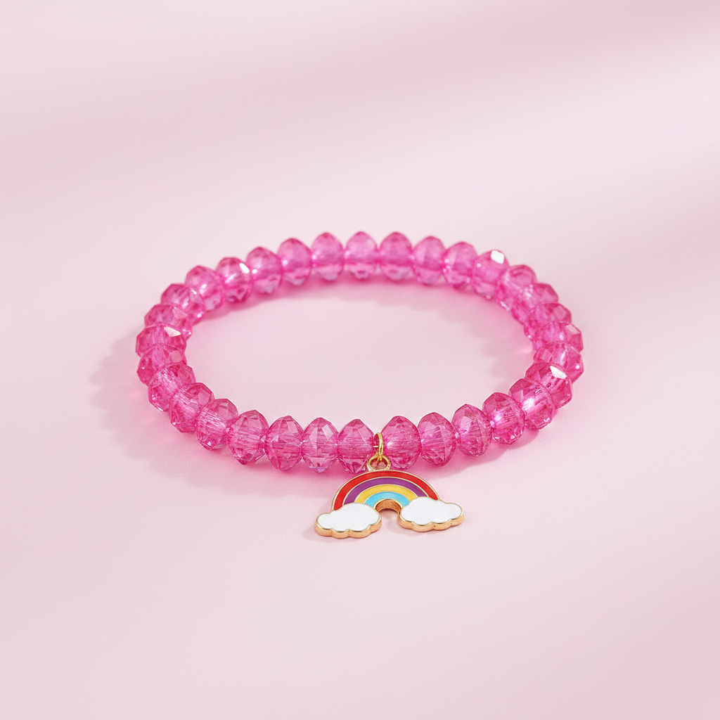UNI-12441 - Rainbow Hot Pink Beads - Bracelet