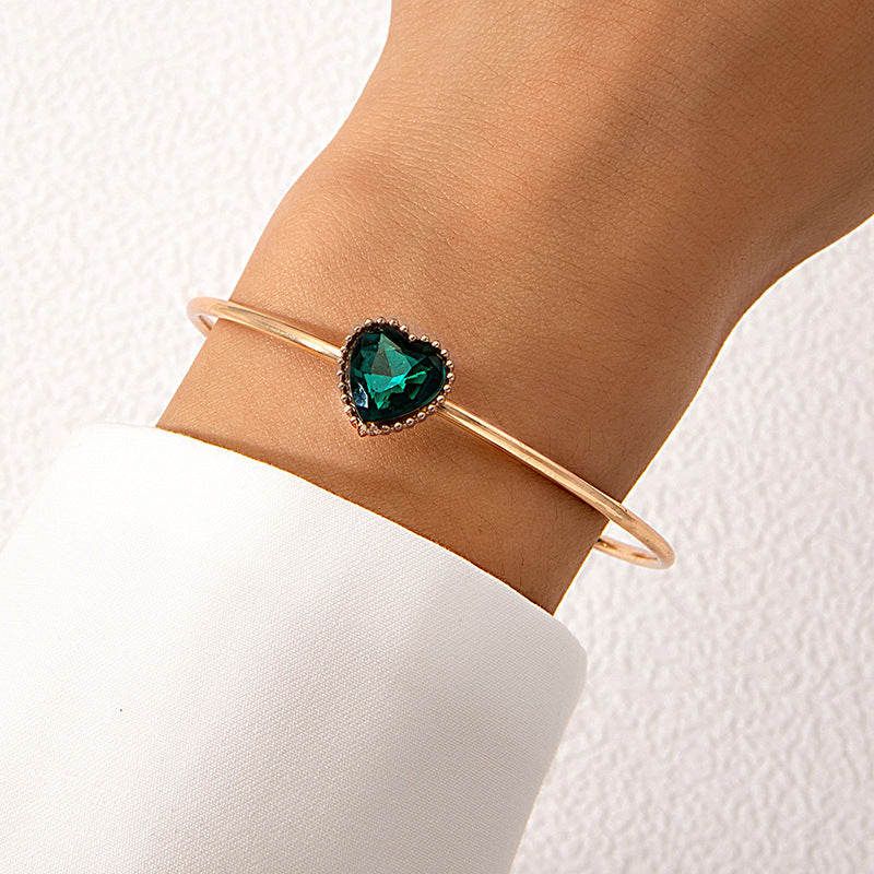 UNI-11088 - Green Diamond Gold Bangle - Bracelet Style 6