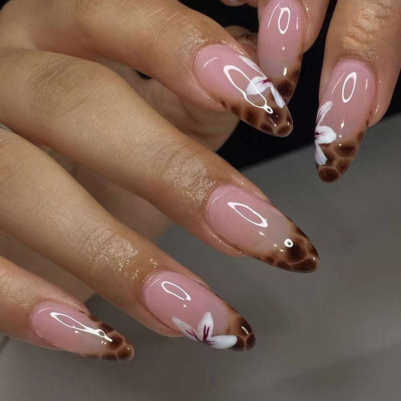 N-278 - Leopard Pattern - Press On Nail Set Of 24 - Free 24 Pcs Sticker Sheet Included