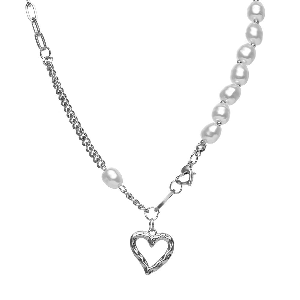 UNI-11208 - Pearl & Silver Heart - Necklace