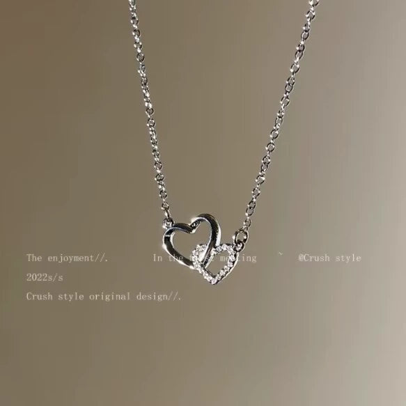 UNI-12314 - Silver Double Heart - Necklace