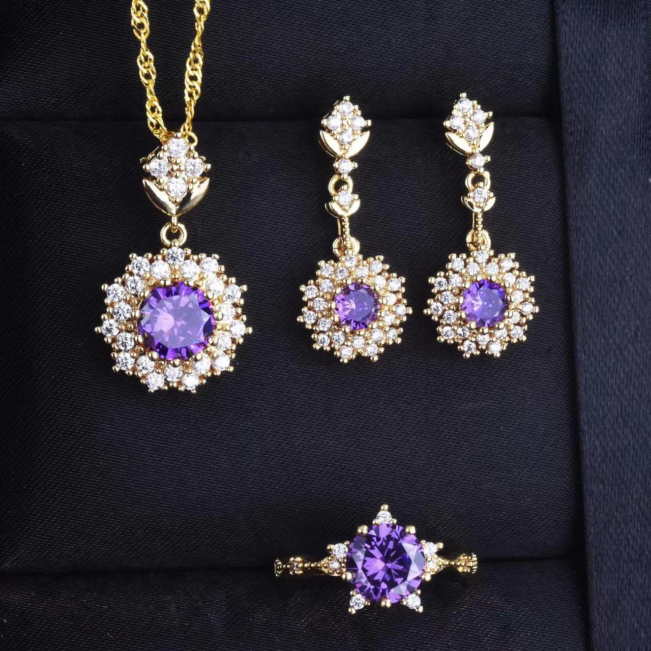 UNI-11044 - Maroon Diamond Silver - Jewelry Set