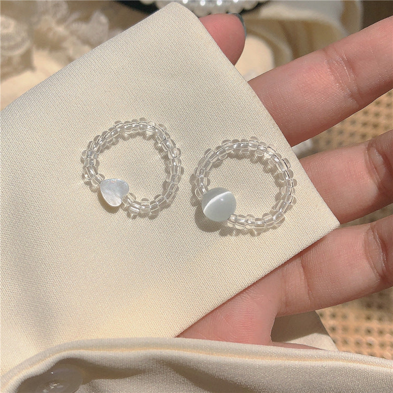 UNI-10174-12 - Stone Round & Heart - Ring Set