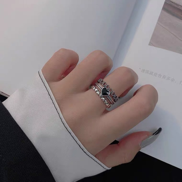 UNI-12283 - Black Heart Silver - Ring