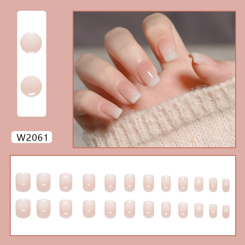 N-271 - White & Soft Pink - Press On Nail Set Of 24 - Free 24 Pcs Sticker Sheet Included